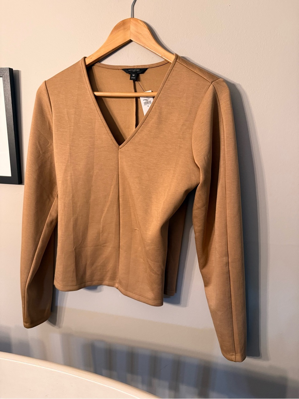Banana Republic Women's Camel V-Neck Long Sleeve Top - Tan